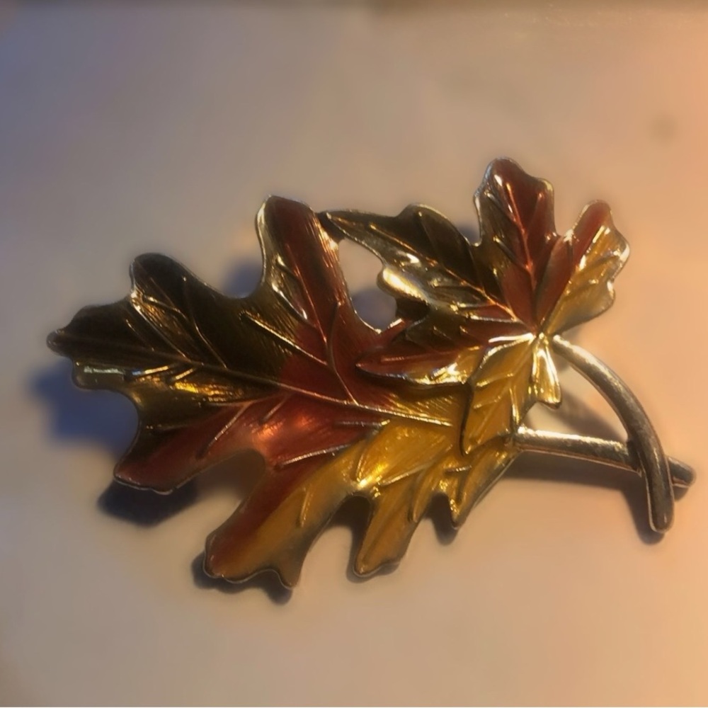 Anne Klein Red and Gold Autumn Leaf Brooch